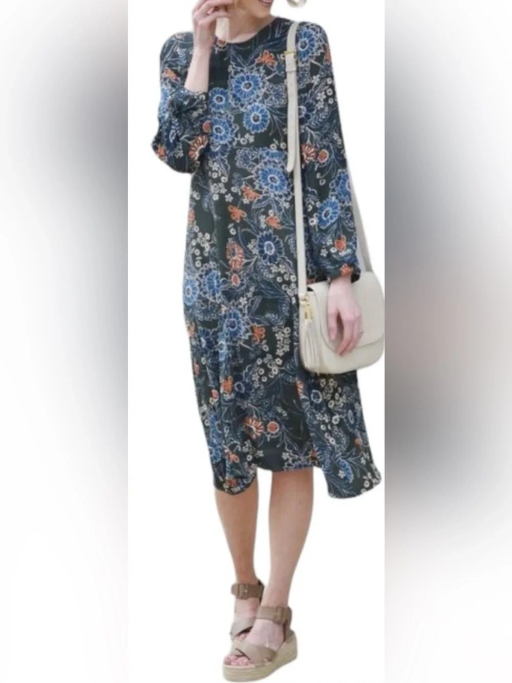 zara long sleeve floral midi dress Zara Printed Midi Dress with Belt UFO No More